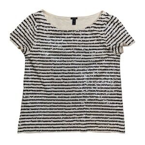 J Crew Sequin Stripe Short Sleeve Tee Shirt Women's XS Sparkle Casual Top